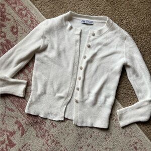 Zara White Embellished Cardigan Sweater